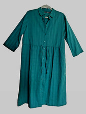 GUDRUN SJODEN Button Up Tie Waist Shirtdress Organic Cotton Linen Jade Green S