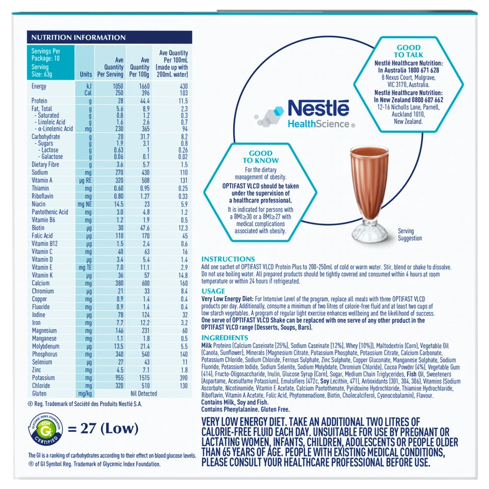 Optifast VLCD Protein Plus Shake 10 x 63g Sachets (630g) - Chocolate Flavour - Image 2 of 3