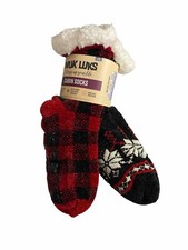 Muk Luks Cabin Socks Slipper 2 Pair Women's Sherpa Lined Non Skid L-XL 8-10