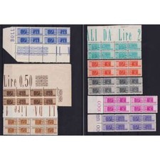 REPUBBLICA 1946-51 QUARTINE PACCHI POSTALI RUOTA 14 V. G.I MNH** CERT.