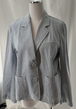 Talbots Blazer Sz 14P Blue White Pincord Classic Traditional Modern Preppy Chic