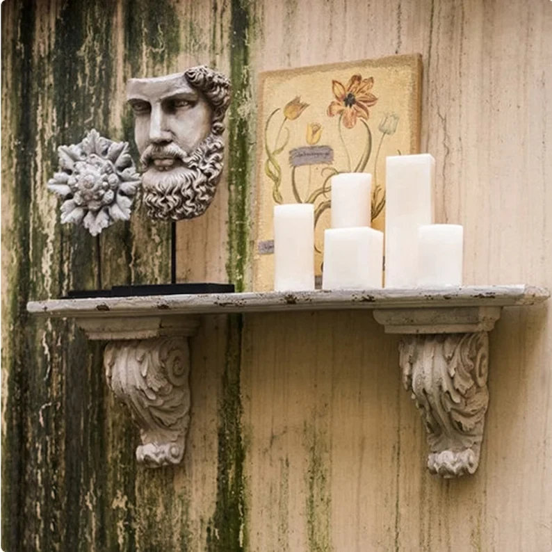 Rustic White Floating Shelf with Acanthus Corbels Shabby Chic Home Decor Wall