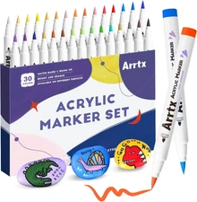 Arrtx Acrylic Paint Pens 30Vivid Colors Acrylic Pens Markers(B Set)New Brush Tip