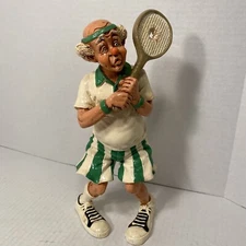 Vintage 1982 Judy's Pastime Funny Ceramic Figurine Man/Clown Playing Tennis 12"