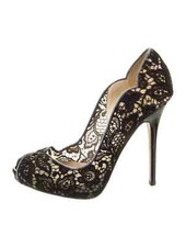 JIMMY CHOO Black Lace Pattern Keyhole Accent Pumps Size 8.5 IT 38.5 Good Cond.