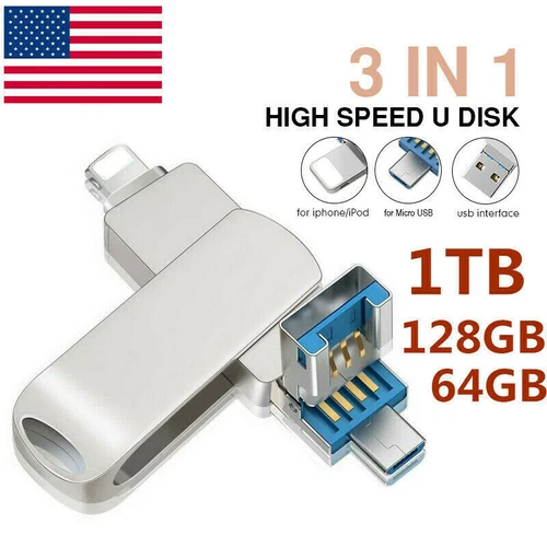 USB Flash Drive 128GB 256GB Memory Stick for iPhone 13 12 iPad PC Photo Storage