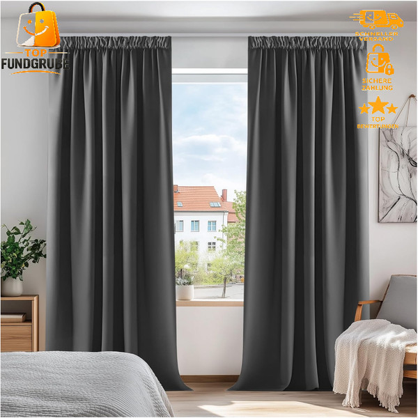 Blickdichte VorhäNge Dunkelgrau 240X140Cm 2Er Set FüR Kinderzimmer-image