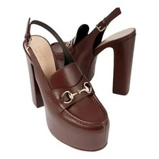 Gucci Women's Horsebit Platform Slingback Loafer Pumps Leather Size 39.5