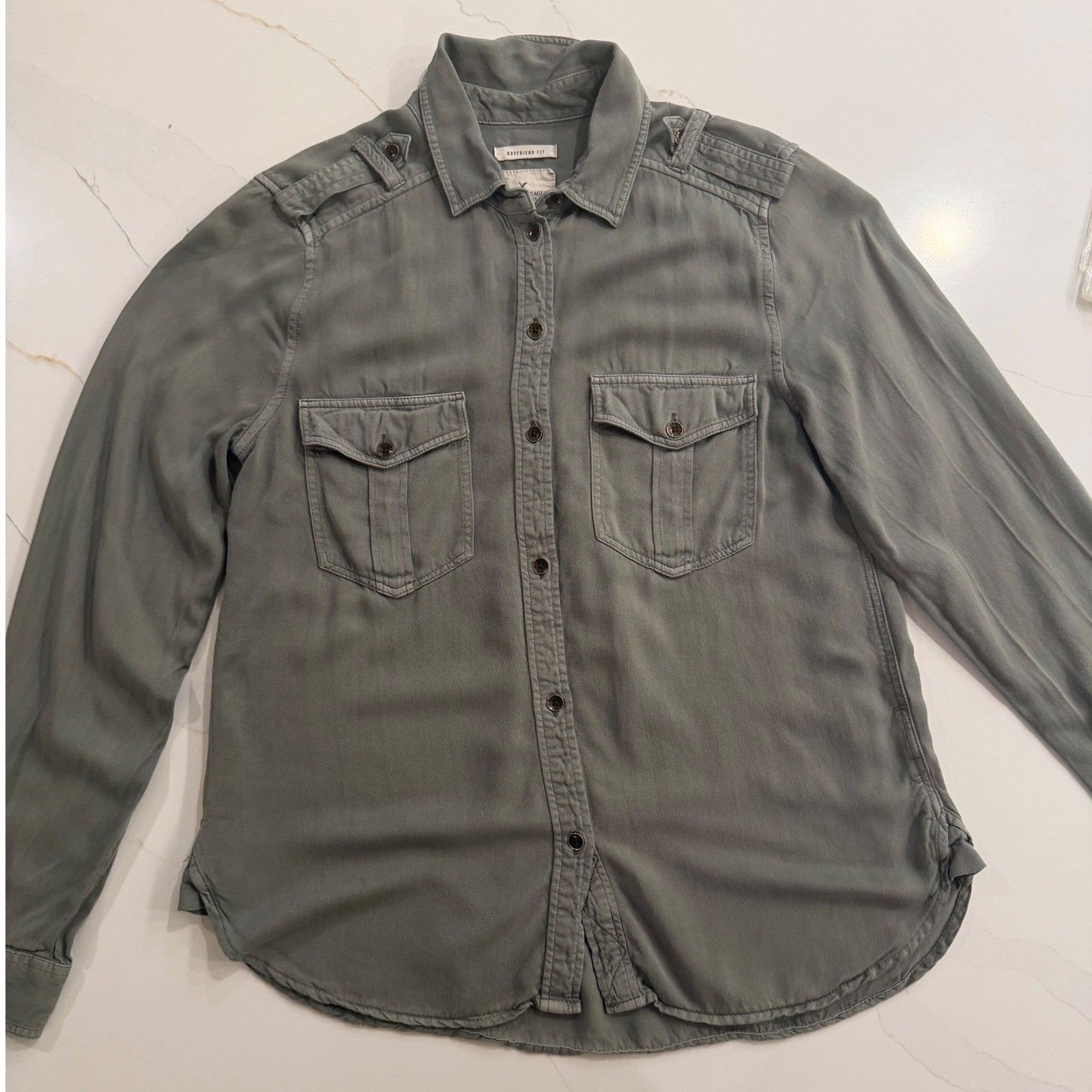American Eagle Outfitters Boyfriend Fit Utility Shirt Olive Green Small