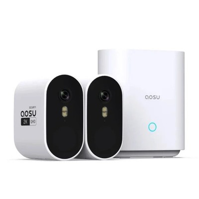 aosu Rechargeable Battery Camera 2K QHD AI & WIFI 2-Cam + HomeBase   No Fees