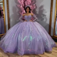 Quinceanera Dresses Applique Lace Beading Tull Party Birthday Lilac Sweet 16