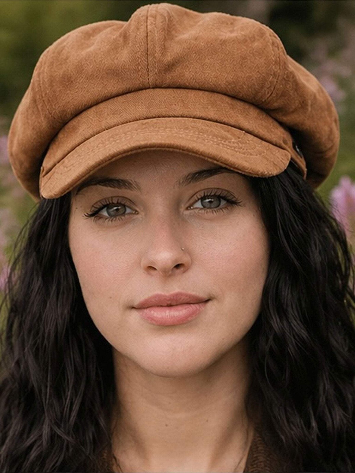Craggi Baker Boy Hat Ladies Faux Suede Newsboy Cap Camel
