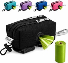 Black Dog Poop Bag Holder with Leash Attachment and Treat Dispenser