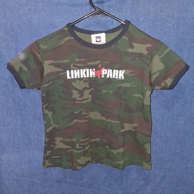 Rare 2001 LINKIN PARK Short Sleeve Ringer Shirt Camo WINTERLAND