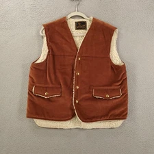 Vintage Sherpa Lined Vest Mens Large Brown Western Thick Pile Flap Pocket Jacket