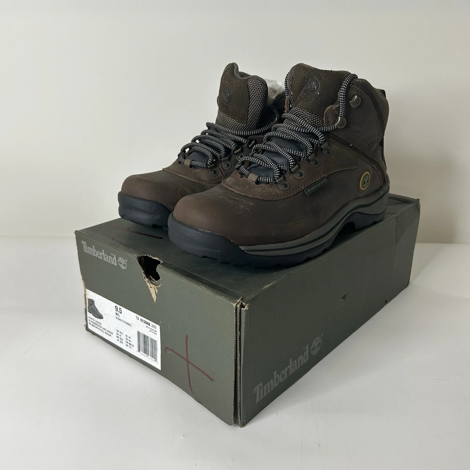 Stivali Timberland donna 9 5 bianco ledge impermeabili metà escursionista pelle marrone scuro