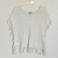 Billabong Designer’s Closet Crochet Poncho Top Womens Medium Fringe Boho Coastal