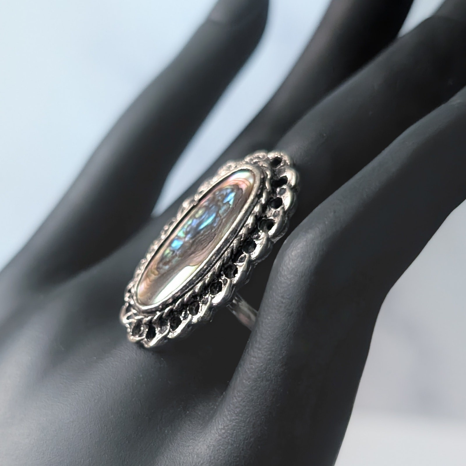 Vintage Ring Abalone Inlay Ring Statement Ring - image 3