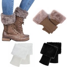 3 Pairs Women Faux Fur Boot Cuffs Winter Furry Fuzzy Leg Warmers Boot Topper ...