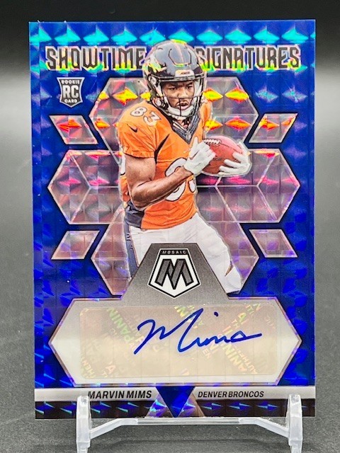 2023 Mosaic - Showtime Signatures Marvin Mims #SS-MM Blue Prizm /99 (Auto, RC)