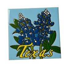Earthtones Texas Bluebonnets Ceramic Art Tile Trivet Hand Glazed Flowers 6"