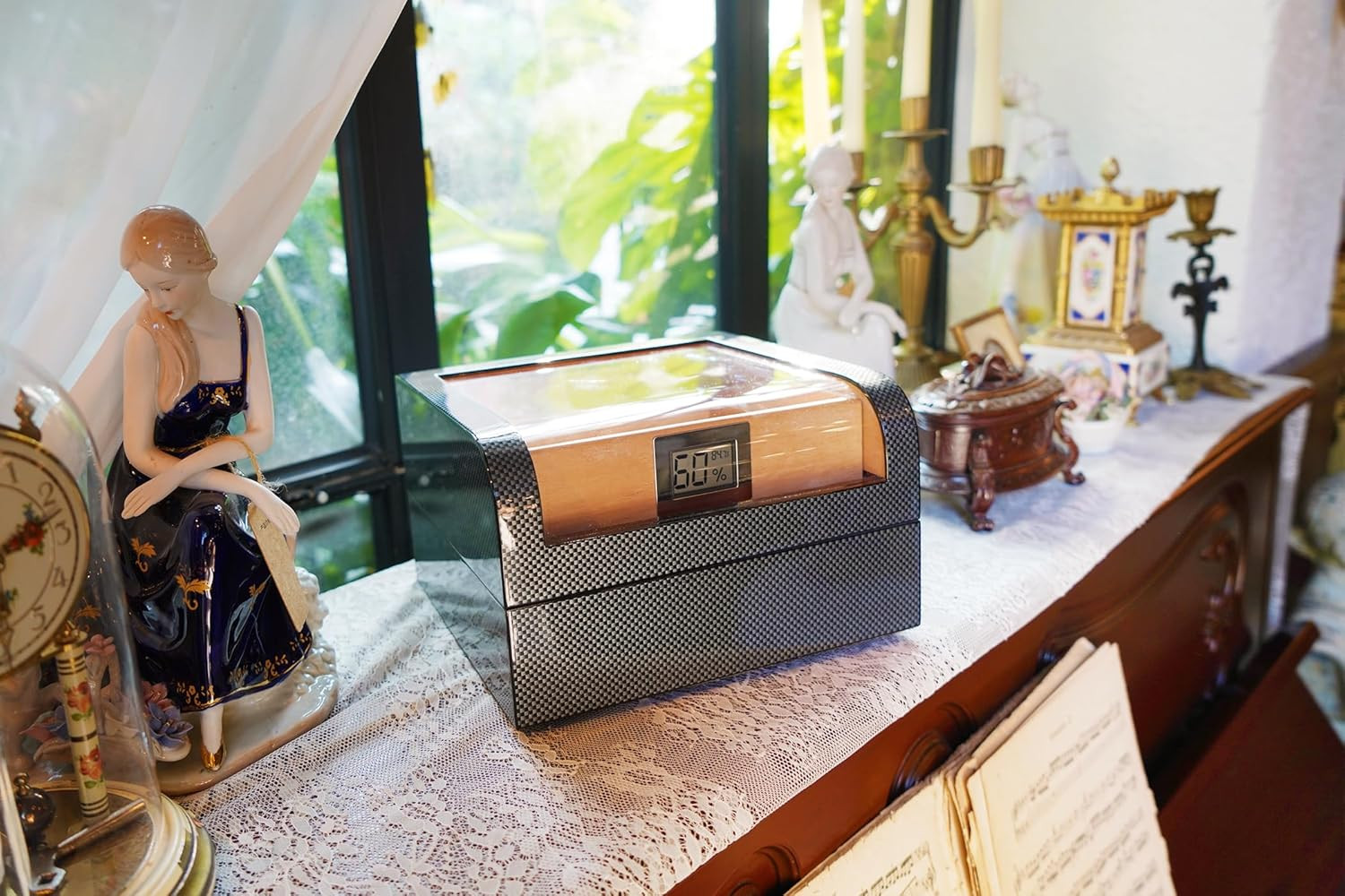 Luxury Spanish Cedar Cigar Humidor with Digital Hygrometer & Humidifier