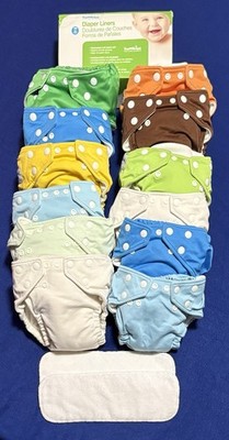FuzziBunz Cloth Diaper Lot 12 One Size Pocket Diapers + 26 Inserts Bumkins