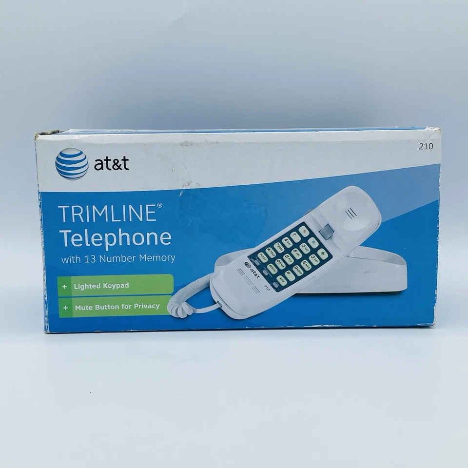 Teléfono de ajuste con cable AT&T 210 de colección teclado de luz amarilla audífono utilería Foto 3 de 4