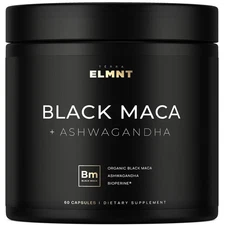 ELMNT 40X Strength Organic Black Maca Root W. Ashwagandha - High Potency Black M