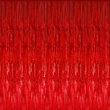 3.2ft x 8.2ft Metallic Tinsel Foil Fringe Curtains Photo Backdrop 1 Pack Red