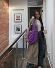 BNWT COS Oversized Quilted Shoulder Bag Purple Travel Gym Large Fabric Bubble