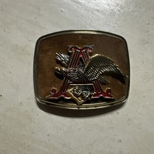 ANHEUSER-BUSCH Belt Buckle 1979 Vintage Raintree Broken Leather Metal Beer Eagle