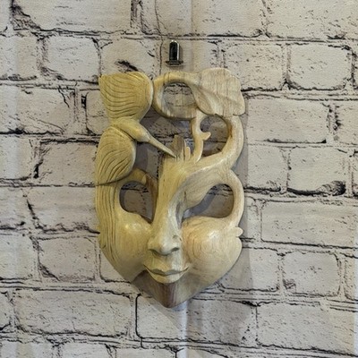 25cm Holz Seelenverwandte Maske Wandbild Hibiskus Holz handgeschnitzt Fair Trade Design 5