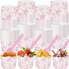 Pink Treat Cups with Spoons for Ice Cream, Soup, and Birthday Celebrations