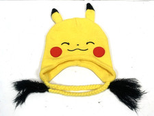 Pikachu Winter Hat Earflap Beanie Braided Tassels Pokemon One Size Fits Most