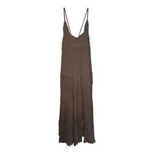 Women's Smocked Layered Long Maxi Wrinkle Dress Tie Top Sweet Lovely Small