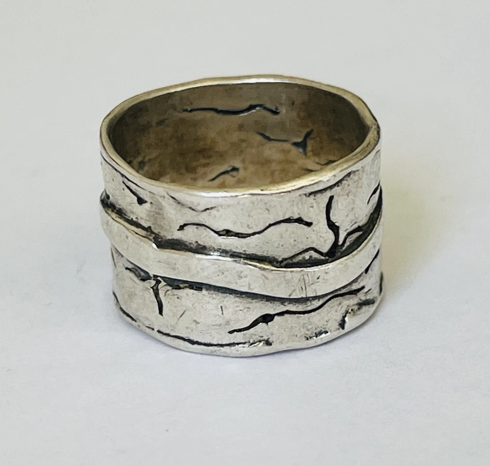 SHABLOOL DIDAE ISRAEL STERLING SILVER 12MM WIDE BAND ETCHED RING SIZE 6 - Image 2 of 4