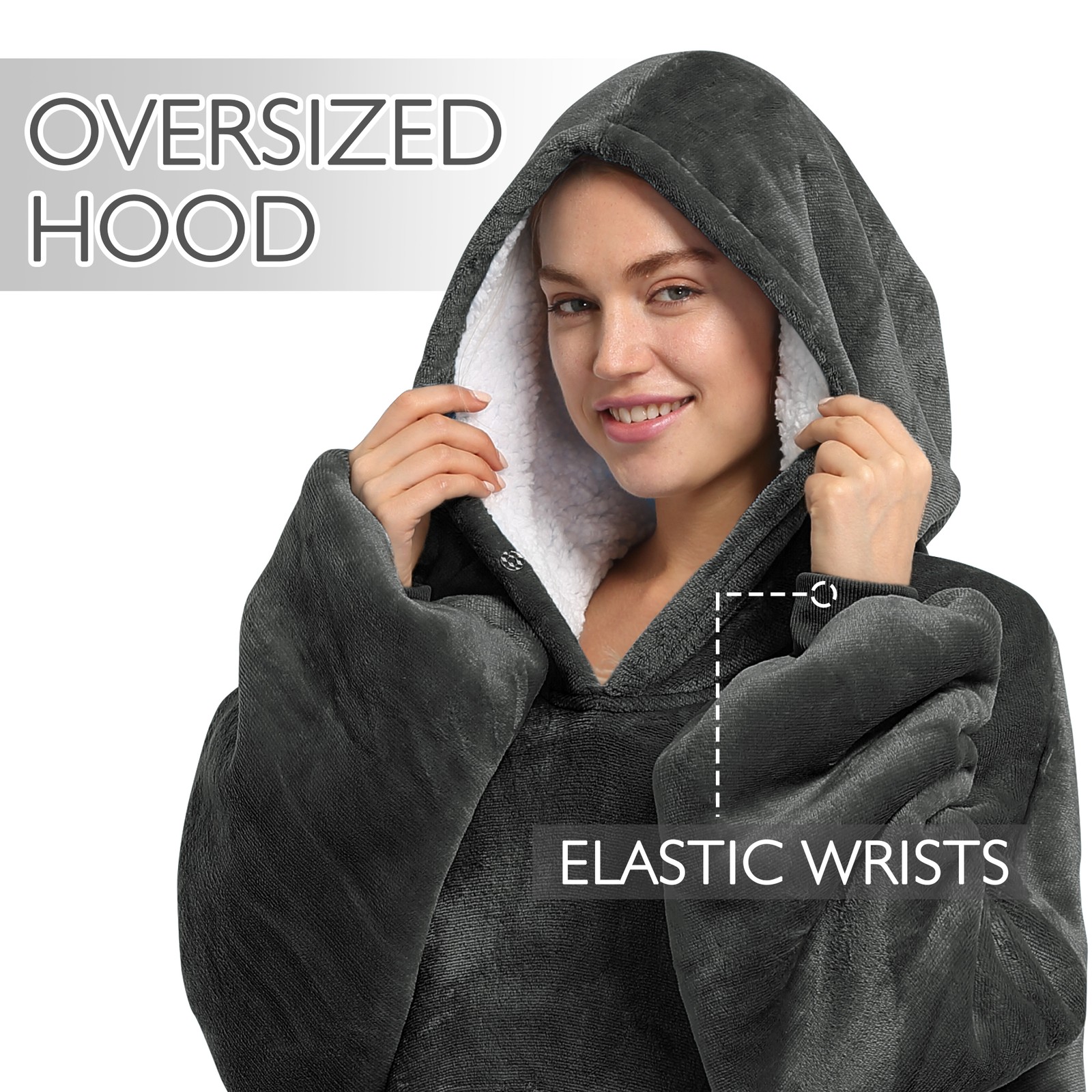 Oversized Blanket Hoodie Sweatshirt Warm Soft Sherpa Flannel Cozy Gift For Women