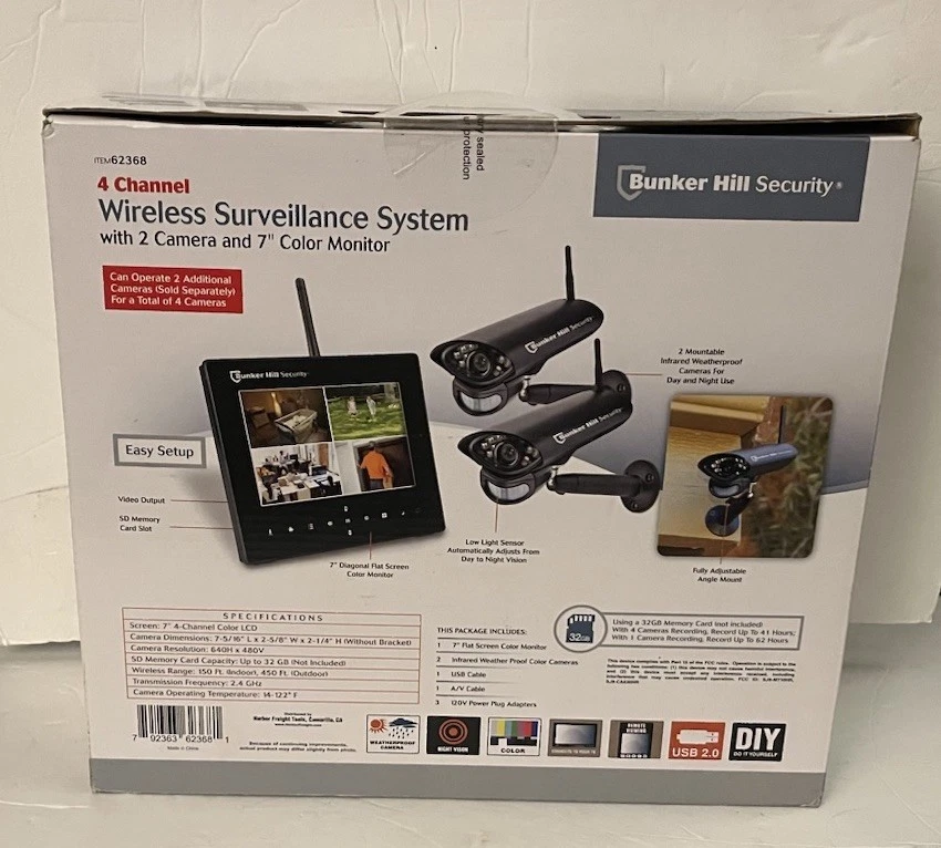 Bunker Hill Security Wireless Surveillance System 62368  2 Cameras & Monitor - Image 3 of 4