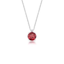 14K Solid White Gold Natural Garnet and Diamond Solitaire Necklace