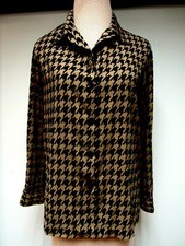 VTG DRAPER'S  DAMON'S Blouse Top Shirt Houndstooth Black Check Brown S EUC
