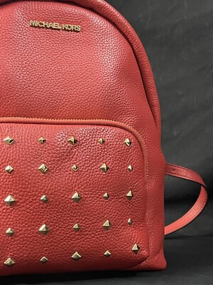 Michael Kors ERIN Medium Backpack Studs Shoulder Bag bright red Leather NWT
