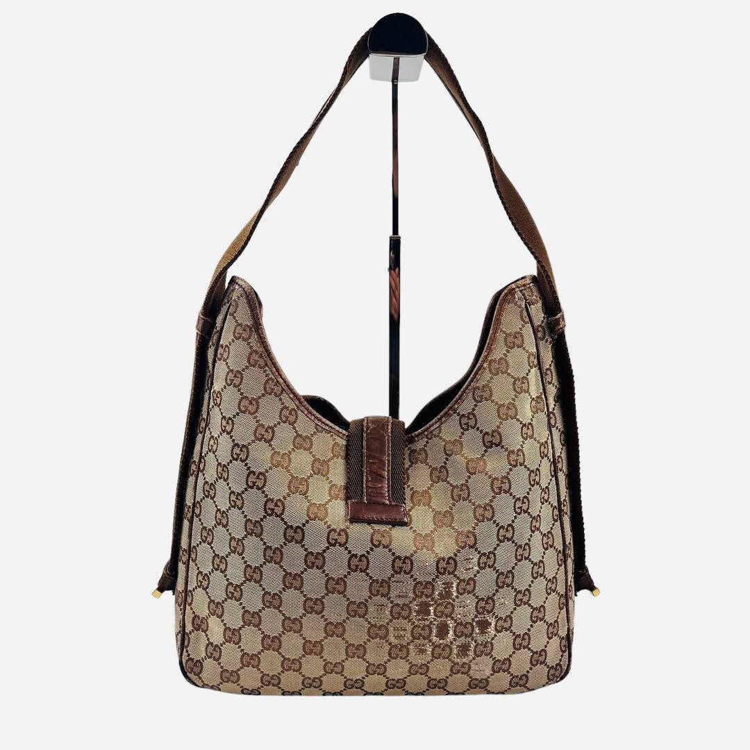 RARE! Old GUCCI! Jackie GG Canvas Shoulder Bag Beige Gold RARE! Old GUCCI! Jackie GG Canvas Shoulder Bag Beige Gold