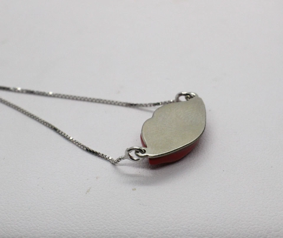 COLLANA ARGENTO LABBRA LIPS PASTA DI CORALLO ROSSO MM 10x22 EXPLOIT cm 42-44 - Immagine 4 di 4