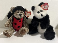 Ty Bugsy The Ladybug Bear 7.5” Checkers Panda Bear 9” Jointed Bears Bundle Plush