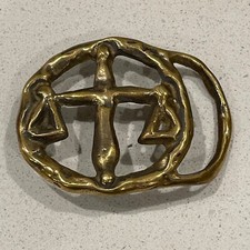 Vintage 70's Brass Libra Zodiac Horoscope Astrology Belt Buckle Taiwan