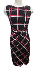 Nine West Black Red White One Side Ruched Dress Size 6