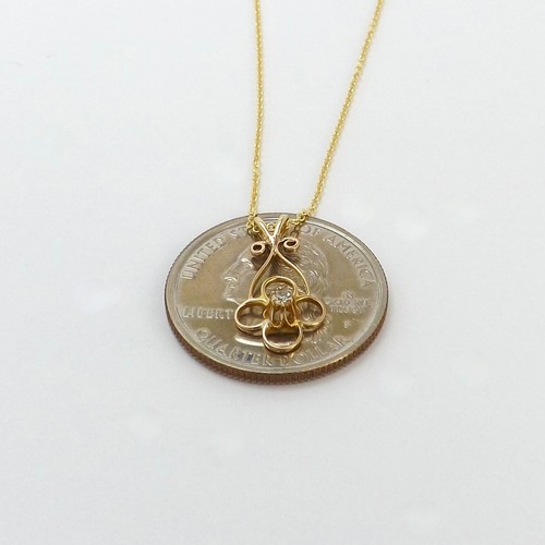 Victorian 10K Gold Mine Cut Diamond Whimsical Quatrefoil Pendant Necklace 18in - Picture 4 of 9