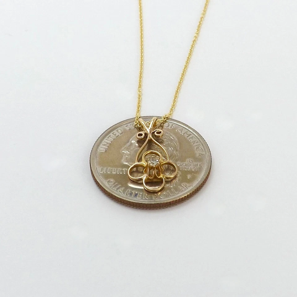 Victorian 10K Gold Mine Cut Diamond Whimsical Quatrefoil Pendant Necklace 18in - Image 4 of 4
