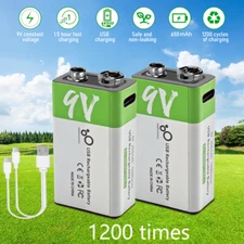 Lot 9Volt Li-ion USB Rechargeable Batteries 9V Lithium Ion Battery 650mAh Type-C